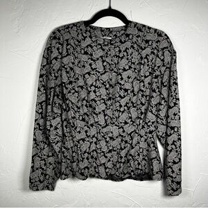 Vintage Laura Ashley Floral Print Blouse | Black & White Long Sleeve Cottagecore